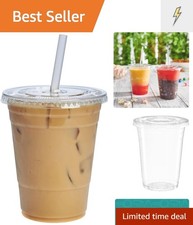 Clear Plastic Cups with Flat Lids 16 oz - 50 Count - Disposable Iced Coffee...