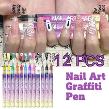 12 PCS Nail Art Pens Set Nail Art Marker Graffiti Dotting Pen Nail DIY Pen Tools