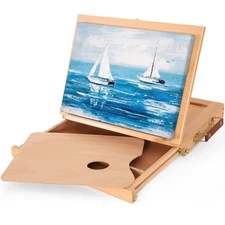 Tabletop Easel with Storage Drawer & Palette, Adjustable Portable Beech Wood ...