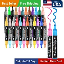 24 Colors Dual Tip Acrylic Paint Marker Pens Set, Multifunctional Acrylic Tip...