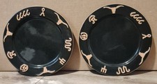 Frankoma Pottery Oklahoma USA King Ranch Longhorn GREEN Set of 2 Salad Plates