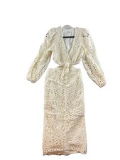 Express Dress W/side Cut Outs Cream Eyelet Long Sleeve Slit Side Zip V Neck Smal