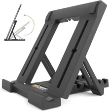Portable Tablet Stand for Desk, Multi-Angle iPad Holder, Non-Slip Base, Black 
