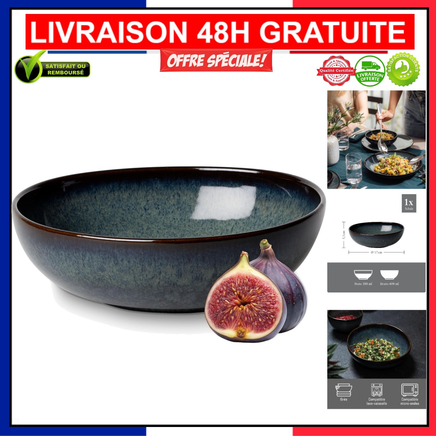 Bol en grès 20,25oz vaisselle micro-ondable céramique table moderne