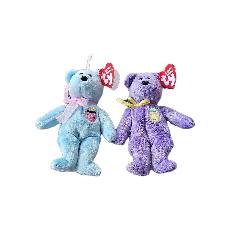 Lot of 2 Ty Basket Beanies Collection Eggs II III Bears 2002 Easter Embroidery