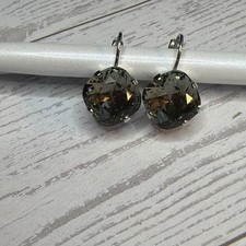 Sabika ❤️ Black Diamond Silver Tone Leverback Drop Earrings Crystal Prong Set
