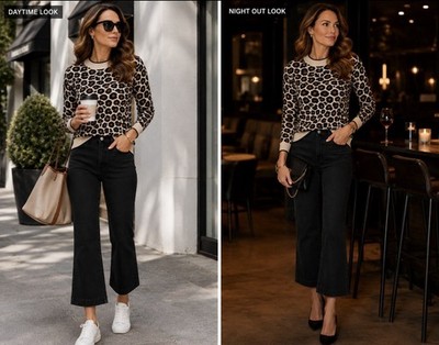 Veronica Beard 2Pc Outfit Leopard Print Sweater Small & Wide Leg Jeans 26