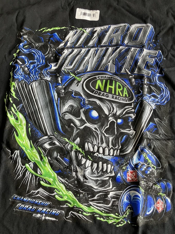 NHRA DRAG RACE ОФИЦИАЛЬНЫЙ NITRO НАРКОМАН ФУТБОЛКА РАЗМЕР 3 X - Изображение 3 из 4
