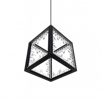 Modern Geometric Cube Pendant Light Black Crystal LED Chandelier Adjustable