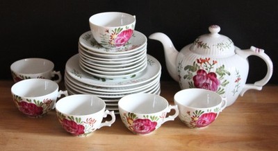 6 x Teegedeck Ostfriesenrose + Teekanne  Friesenrose Ostfriesland  handgemalt