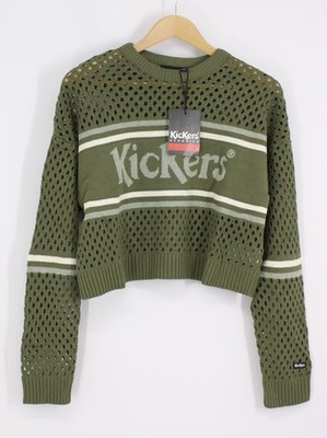 KICKERS WOMENS FISHNET CROPPED JUMPER KNIT GREEN RRP £50 IB
