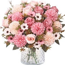 4 PCS Pink Artificial Flower Bouquet Chrysanthemum Rose Daisy Silk Centerpiece