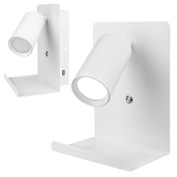 Wandleuchte Leselampe GU10 USB A Weiß Schwenkbar Stahl Ablage MasterLED Kaliso-image