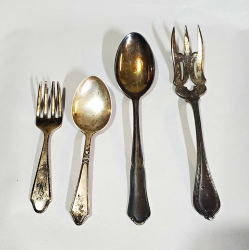 Antique Solid Sterling & 800 Silver Flatware Lot 89.1g Bruckmann Serving Fork