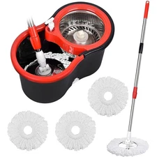 360° Spin Mop Bucket Set with Stainless Steel Wring System & 3 Microfiber Heads