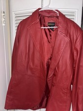 Womens Real Leather Skirt Suit - Red / Size 2...