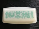 Vintage Pyrex Amish Butterprint Turquoise Butter Dish White Milk Glass