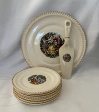 The Harker Pottery Co. Colonial Set Dessert Plates Platter Cake Server 22KT Gold