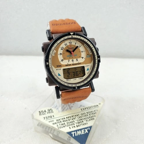 ULTRA RARE VINTAGE TIMEX EXPEDITION ZULU ANA-DIGI  BROWN TONE MEN'S WATCH NOS