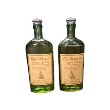 X2 Vintage Royall Lyme Toilet Lotion Lime Green Bottle Embossed W/Labels NOS