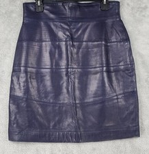 Claude Montana Skirt Womens 44 Navy Blue Lamb Leather Vintage Made in France