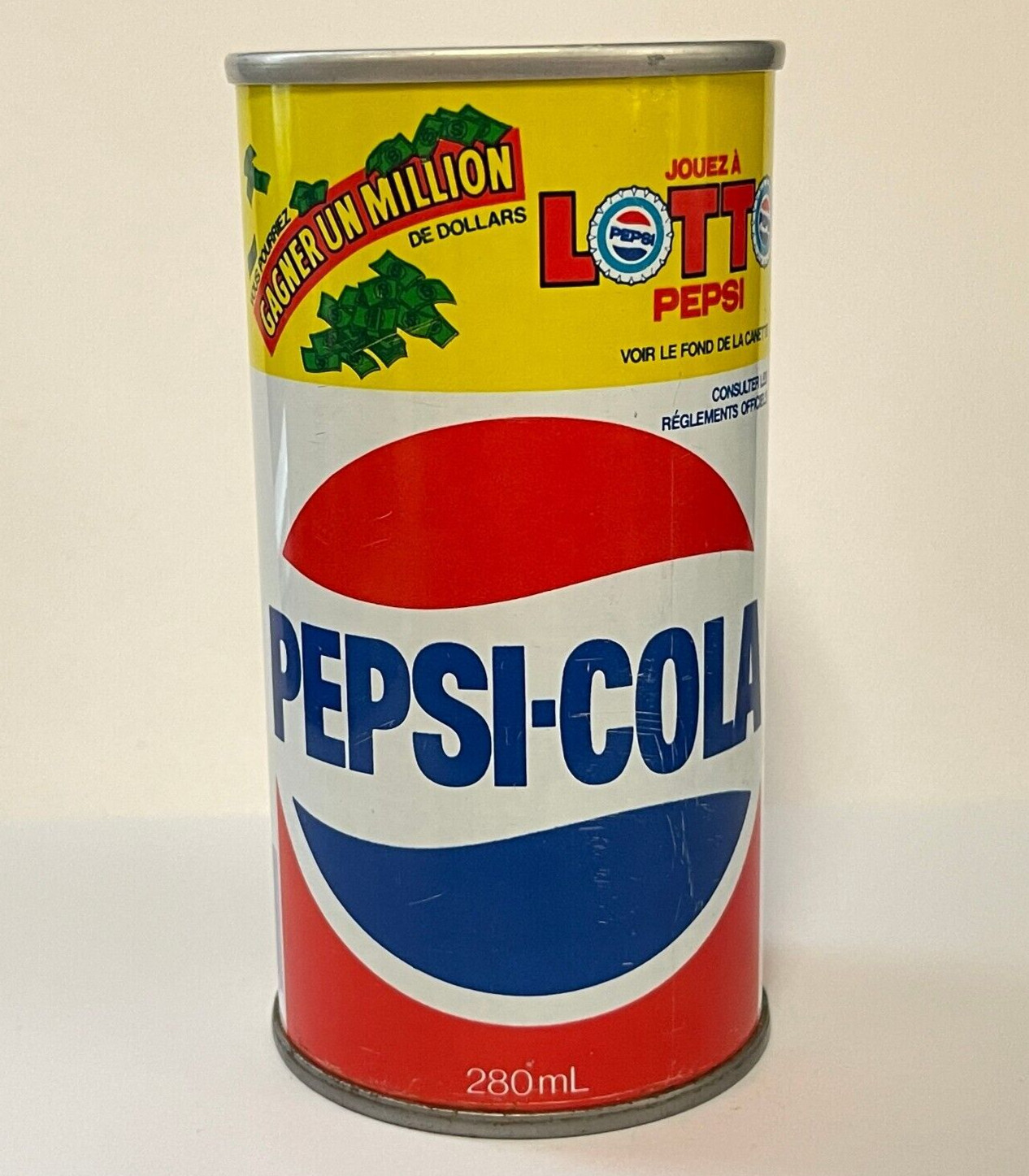 WIN A MILLION PLAY PEPSI LOTTO 10 Oz soda pop can TORONTO CANADA GAGNER FRENCH