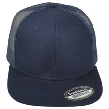 Navy Trucker Mesh Adult Snapback Adjustable Blank Plain Solid Flat Bill Hat Cap