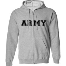 Athletic Army Full-Zip Hooded Sweatshirt in Gray - Adult Small to 6X-Large
