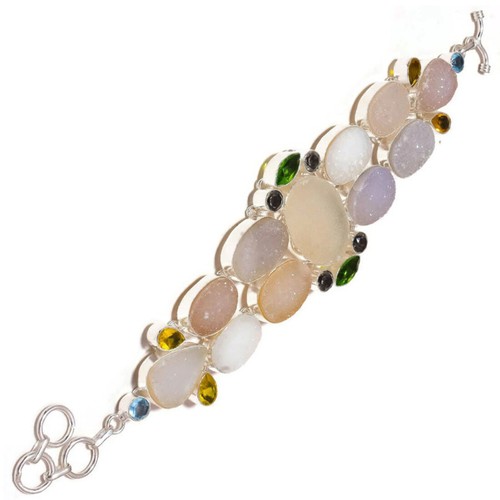 Druzy, Citrine, Peridot, Smoky, Blue Topaz Gemstone Handmade Statement Bracelet - Picture 2 of 2