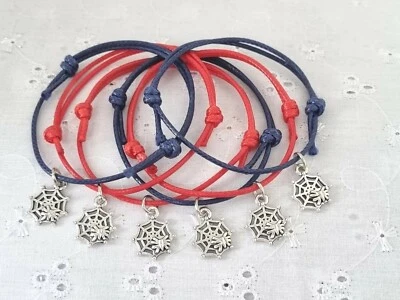 CUPCAKE0619 6 SPIDERMAN FRIENDSHIP BRACELETS SPIDERWEB SPIDER BIRTHDAY PARTY BAG GIFT PRIZE