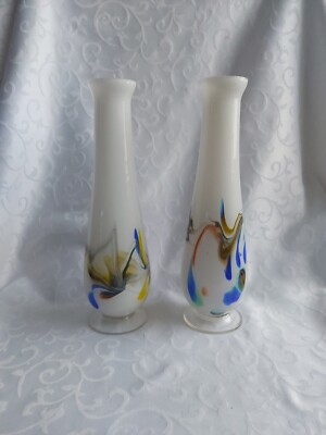 Vintage Paar chinesische Dalian Glas Studio abstrakte Wirbel Schneeflocke Vase um 1970