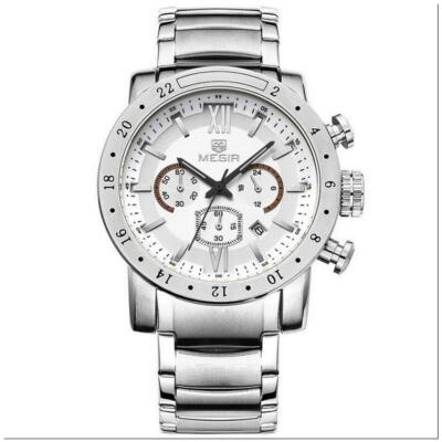 Megir Mens Homage Quartz Analogue Watch Silver Beige Date Smart Watches UK