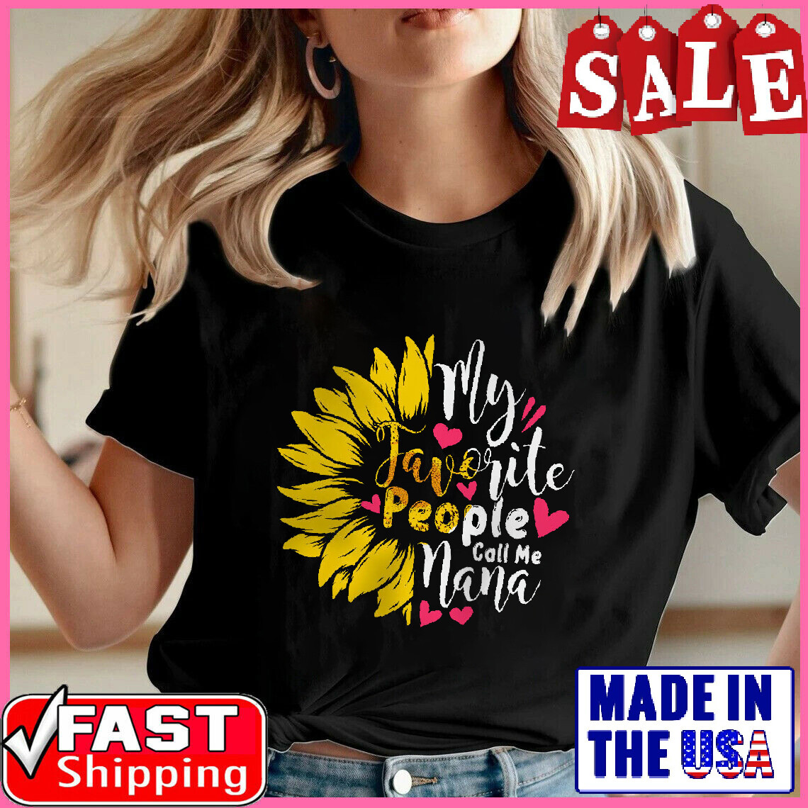 My Favorite People Call Me Nana Half Sunflower Hearts Lover Family T-Shirt S-5XL