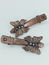 Butterfly Vintage Hair Clip Blue Rhinestone Barrette PAIR Copper Rose Gold Y2K