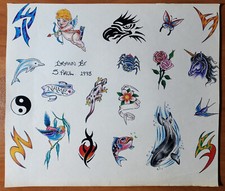 ORIGINAL Vintage 1993 Steve Paul Shop Used Tattoo Flash Sheet Tribal Cupid