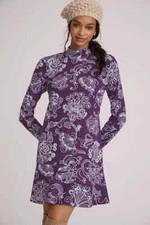 Anthropologie Mock Neck Mini Dress SIZE M NEW NWT purple color long sleeves