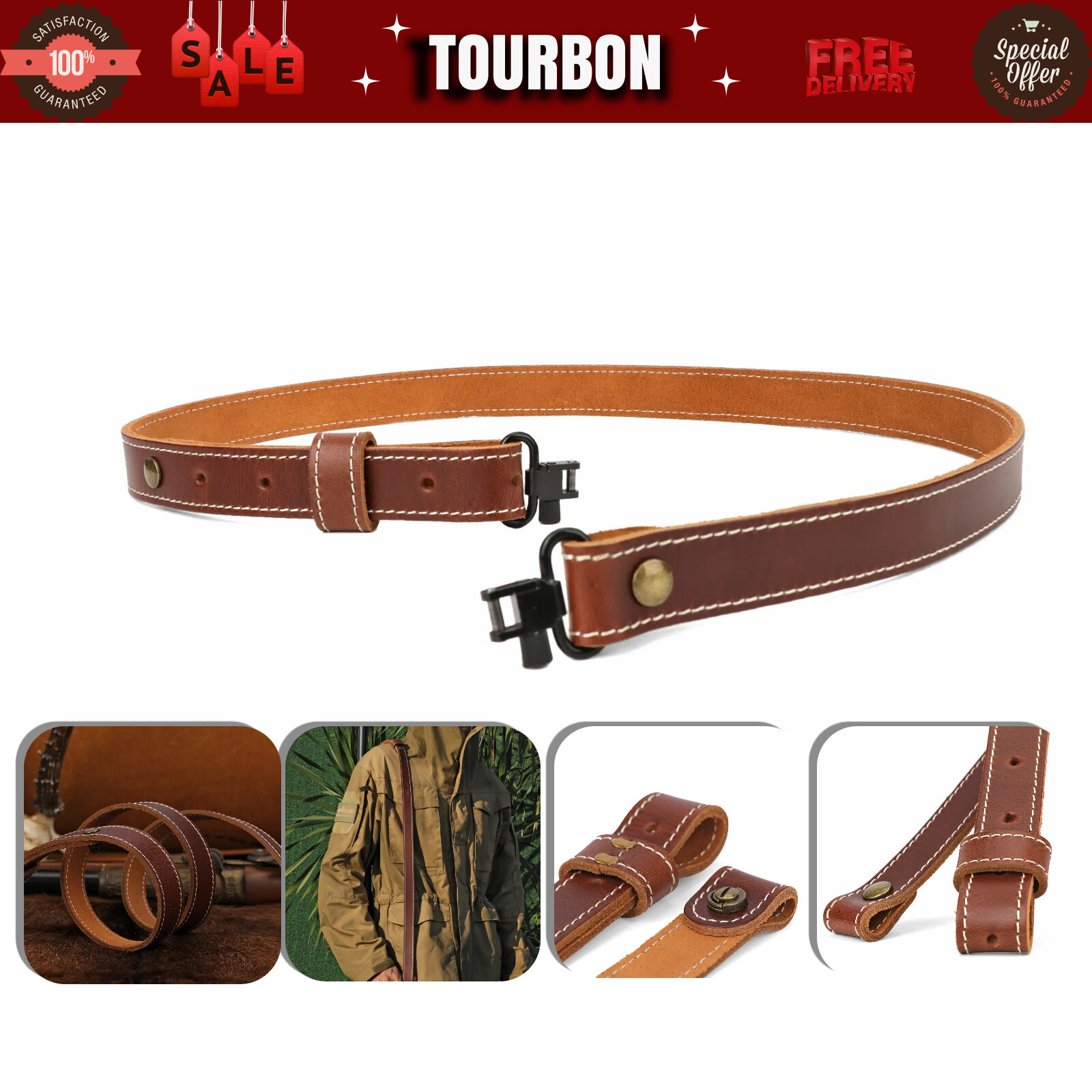 TOURBON Leather Rifle/Shotgun Sling Carry Strap Metal Swivels fit Marlin Henrry