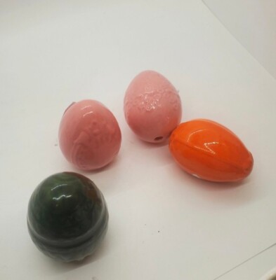 Four DECORATIVE CERAMIC EGGS 3 DIFFERENT COLORS & DESIGNS 