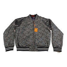 Tallia Men's Bomber Jacket Black/Silver Animal Print/Floral Size L 24 x 27 NWT
