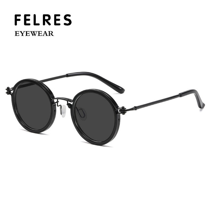 Occhiali da sole unisex eleganti montatura rotonda metallo e PC miopia colorata