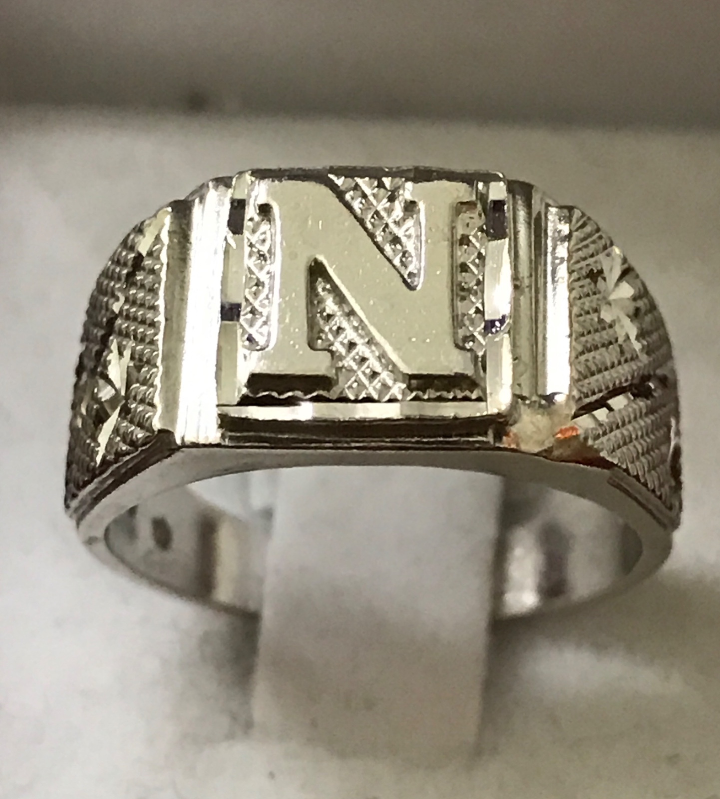 18k solid white gold initial  "N" ring  h3jewels … - image 1