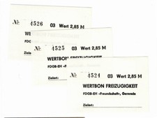 Hotelgeld Gernrode Harz FDGB Freundschaft Wertbons 3x 2,85 M fortlaufende KN