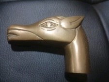 VTG Brass Horse Head Handle Wooden Cane Walking Stick Solid Etched