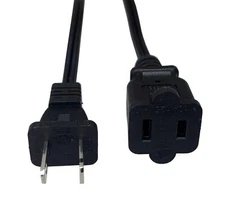 15 Foot Extension Cord Black Two Prong Power Extension Cord US AC 18AWG Indoo...