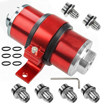 100Micron Fuel Filter Mount Aluminum Inline Bracket Flow Turbo 6/8/10AN Adapter