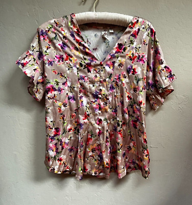 Dolan Womens Button Down Floral V-Neck Short Ruffle Sleeve Blouse Top XS Casual