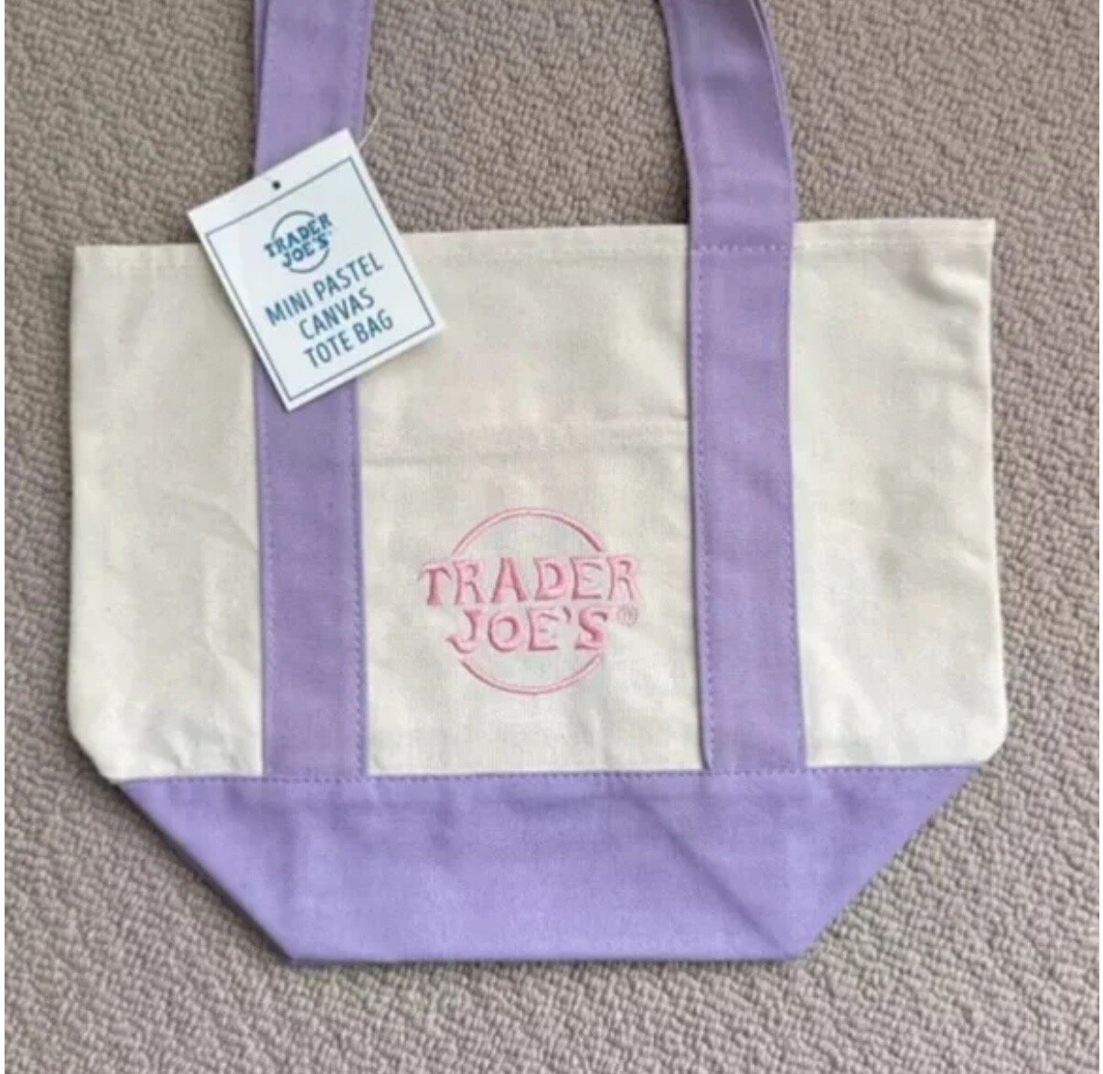 Trader Joes Mini Pastel Purple Canvas Tote Bag Spring 2025 NWT