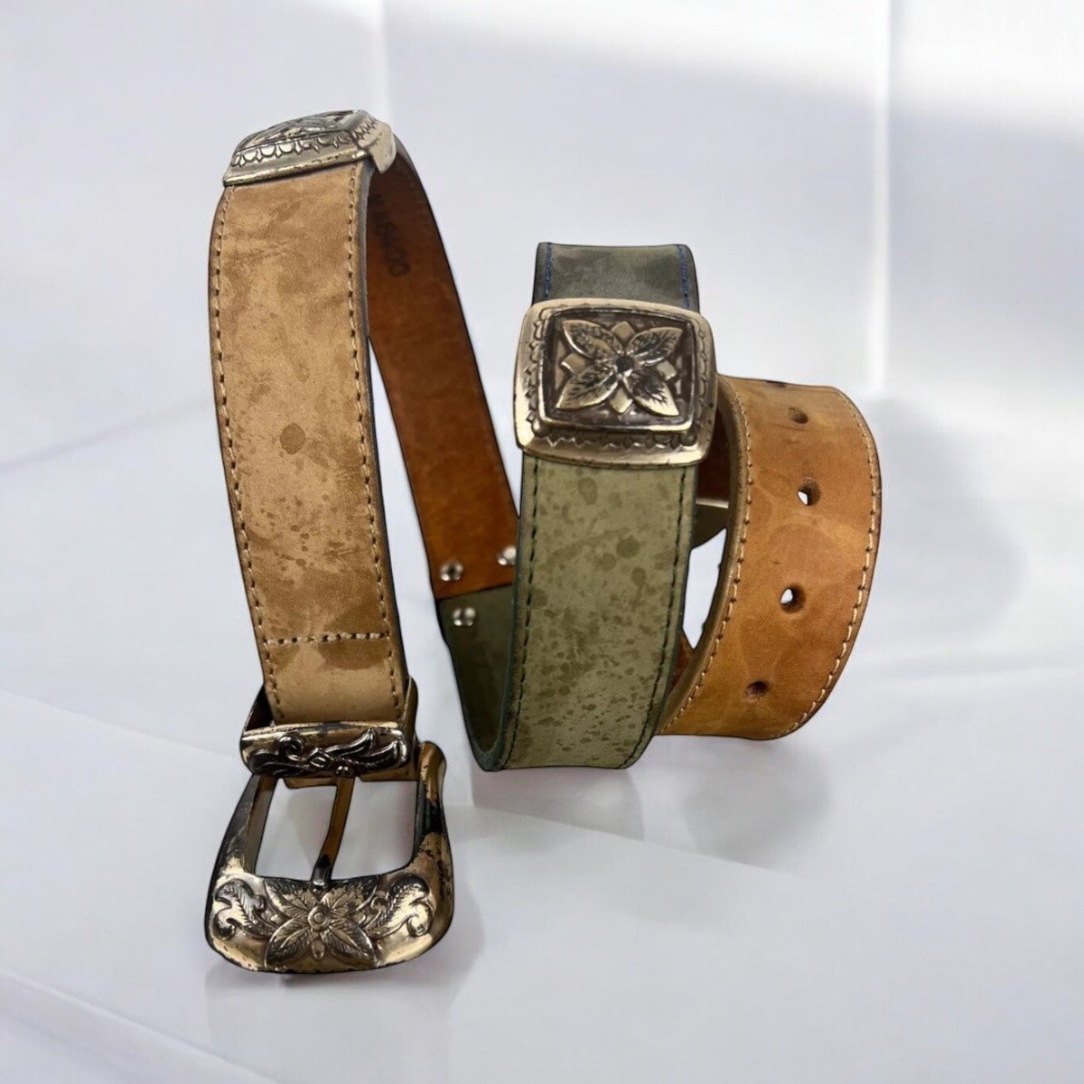 100% Real leather “Tarnish” belt boho! Large 240925 Handmade Pure Copper Horseshoe Buckle Denim Belt  main image 2