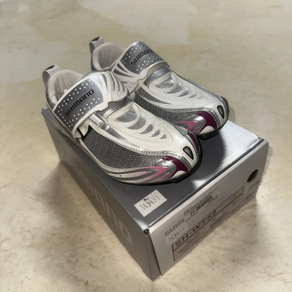 Zapatos de ciclismo Shimano SH-WT52 para mujer blancos talla 5 EU 36 carbono triatlón SPD SL Foto 2 de 4