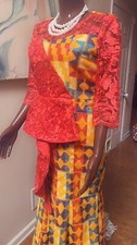 African Kente Red Multicolor Mixed Print Sweetheart Mermaid Dress - Authentic St